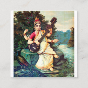 Goddess Saraswati By Raja Ravi Varma Square Business Card
