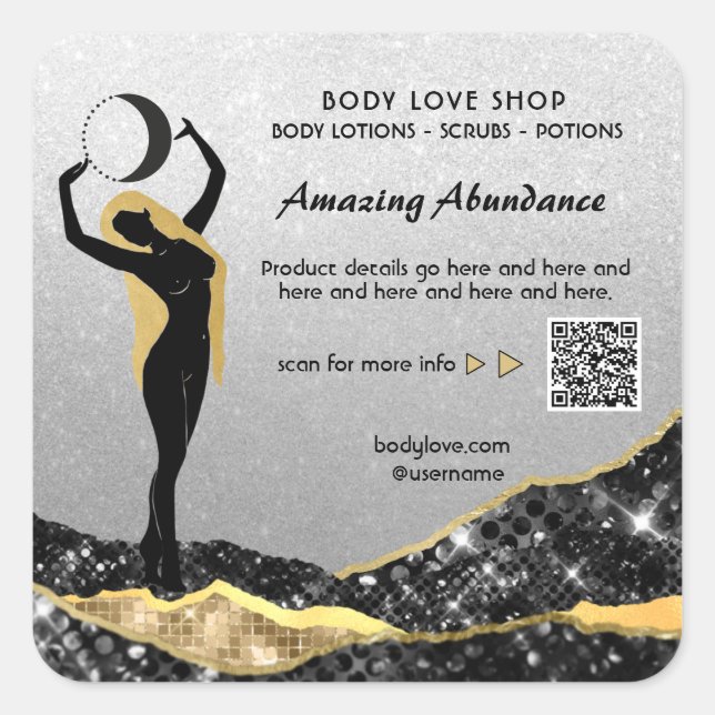 *~* Goddess SILVER Glitter Intention Spell AP24 Square Sticker (Front)