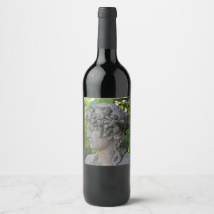 Goddess statue in garden wine label