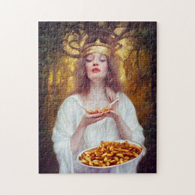 Goddess with a plate full of poutine AI art Jigsaw Puzzle (Vertical)