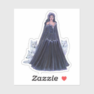 Goddess with white wolves by Renee Lavoie Sticker