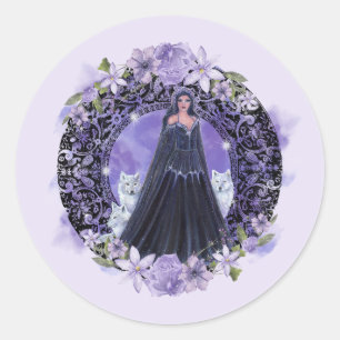 Goddess with wolves by Renee Lavoie  Classic Round Sticker