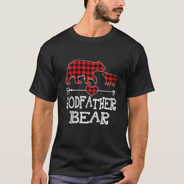 Godfather Bear Christmas Pajama Red Plaid Buffalo T-Shirt (Front)