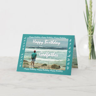 GODFATHER Happy Birthday - Man and Ocean Waves Card