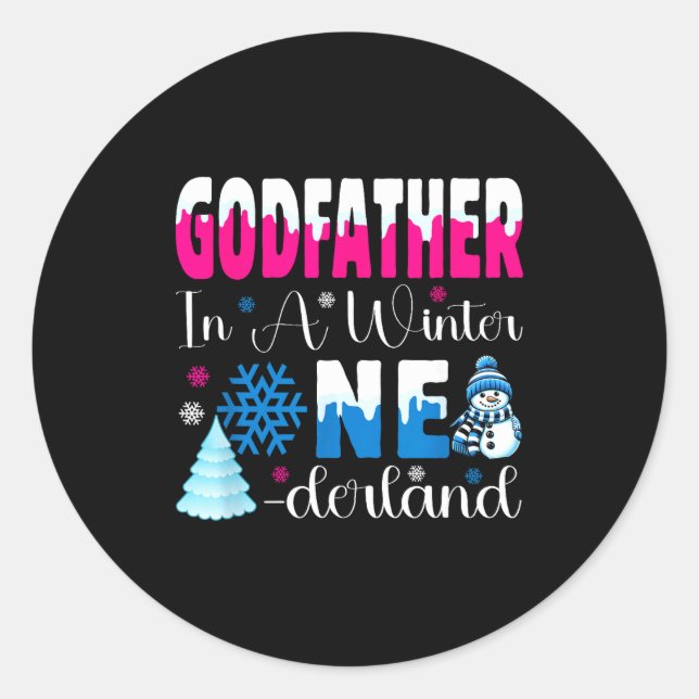 Godfather In A Winter Onederland Bday Girl Sweet S Classic Round Sticker (Front)