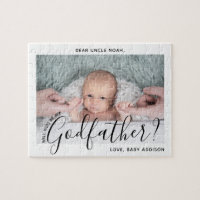 Godfather Proposal Simple Modern Script Baby Photo
