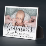 Godfather Thank You Baptism or Christening Photo Plaque<br><div class="desc">A thoughtful way to thank your baby's godfather is to give him a stylish photo gift of his godchild that he can save as a keepsake. All pictures and wording are simple to personalise, including quote that reads "Godfathers are a blessing, thank you for being mine." (IMAGE PLACEMENT TIP: An...</div>