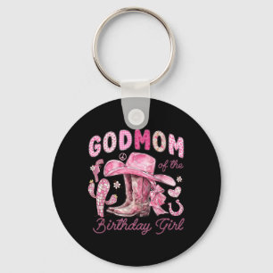 Godmom Of The Birthday Cow-Girl Rodeo Cow Girl Key Ring