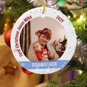 Godmother Baby Personalized First Christmas Photo  Ceramic Tree Decoration