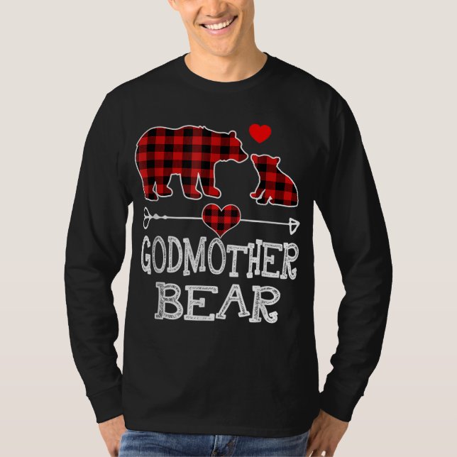 Godmother Bear Christmas Pajama Red Plaid Buffalo  T-Shirt (Front)