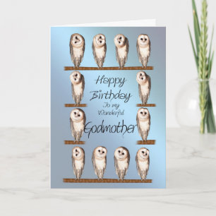 Godmother, Curious owls birthday card. Card
