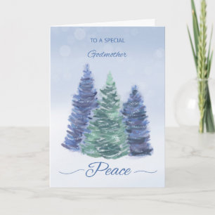 Godmother Holiday Peace with Evergreen Trees Card