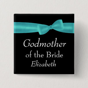 GODMOTHER of BRIDE Aqua Bow Wedding Custom Name Y6 15 Cm Square Badge