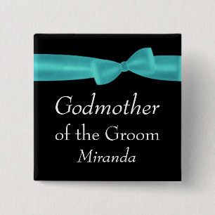 GODMOTHER of GROOM Aqua Bow Wedding Custom Name Y5 15 Cm Square Badge
