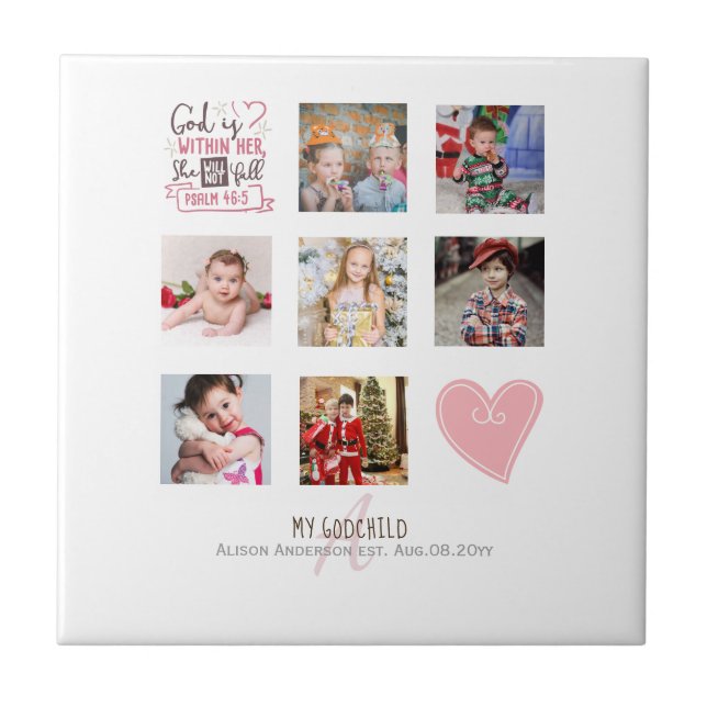 GODMOTHER PHOTO COLLAGE Gift with verse can edit Tile (Front)