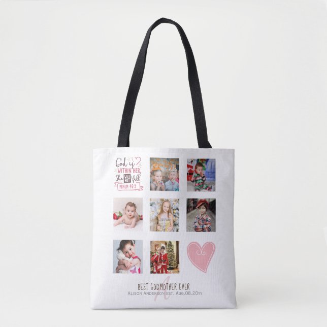 GODMOTHER PHOTO COLLAGE Gift with verse can edit Tote Bag (Front)