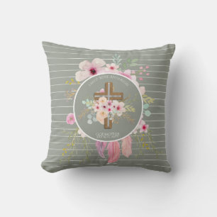 Godmother - Pink Sage Floral Cross Personalised Cushion
