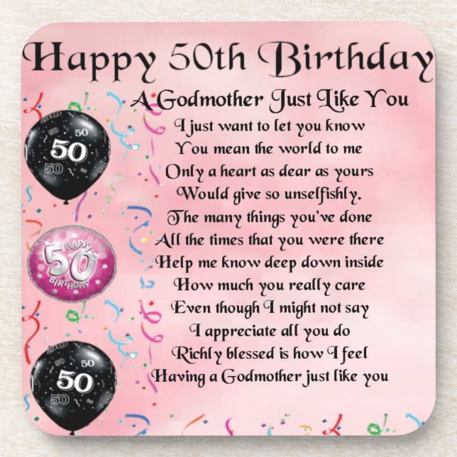 Godmother poem - 50th Birthday Design Coaster (Front)
