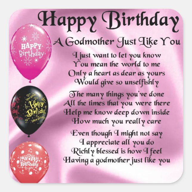Godmother poem - Happy Birthday Design Square Sticker (Front)