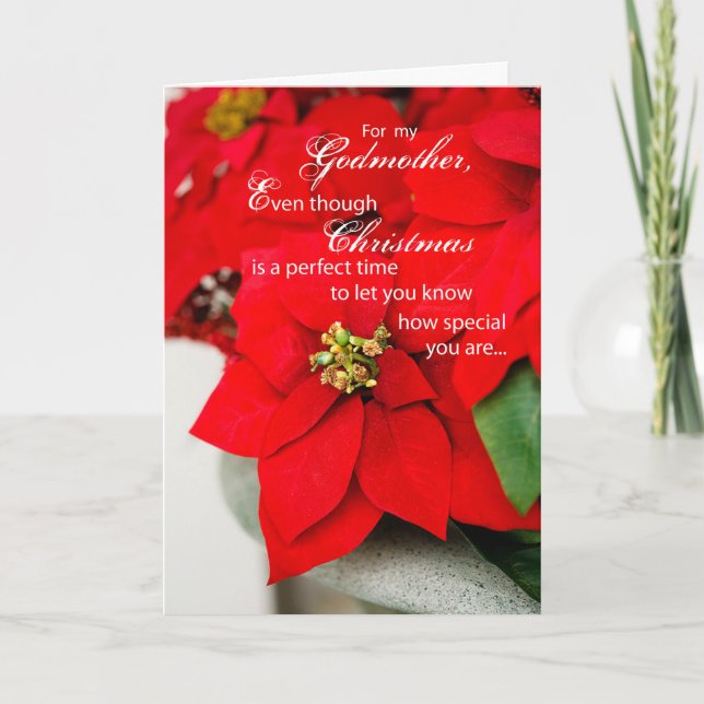 Godmother Poinsettia Seasons Greetings Holiday Card (Front)
