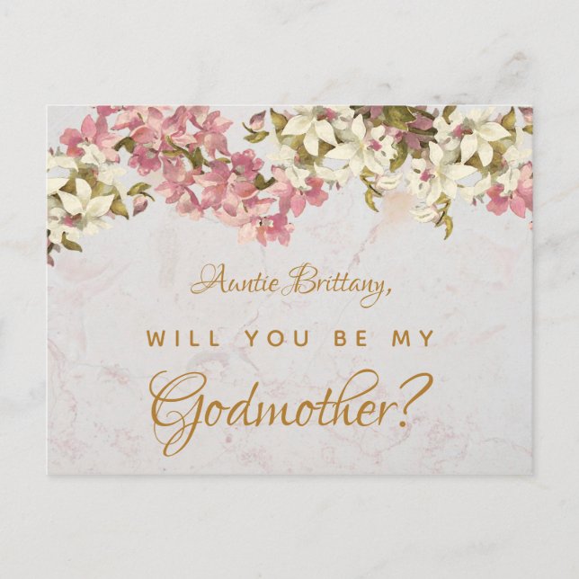 Godmother Proposal Floral Marble Orchids Postcard (Front)