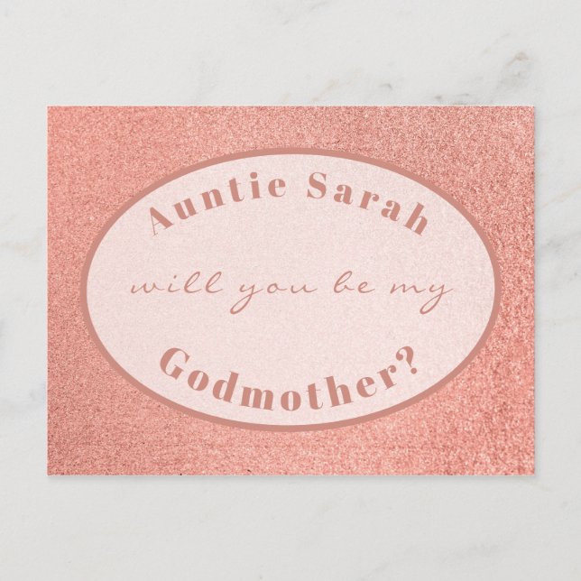 Godmother Proposal Rose Gold White Oval Script Postcard (Front)