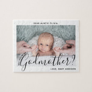 Godmother Proposal Simple Modern Script Baby Photo Jigsaw Puzzle