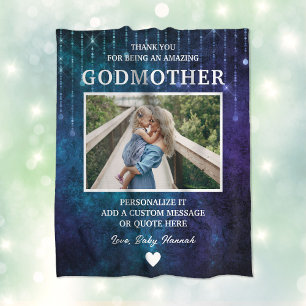 Godmother Thank You Blue Sparkles Custom Fleece Blanket