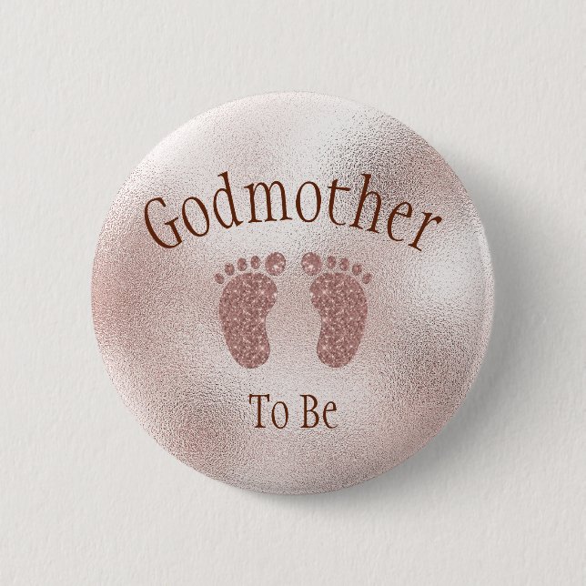 Godmother To Be Baby Shower Pink Girl Baby Feet Bu 6 Cm Round Badge (Front)