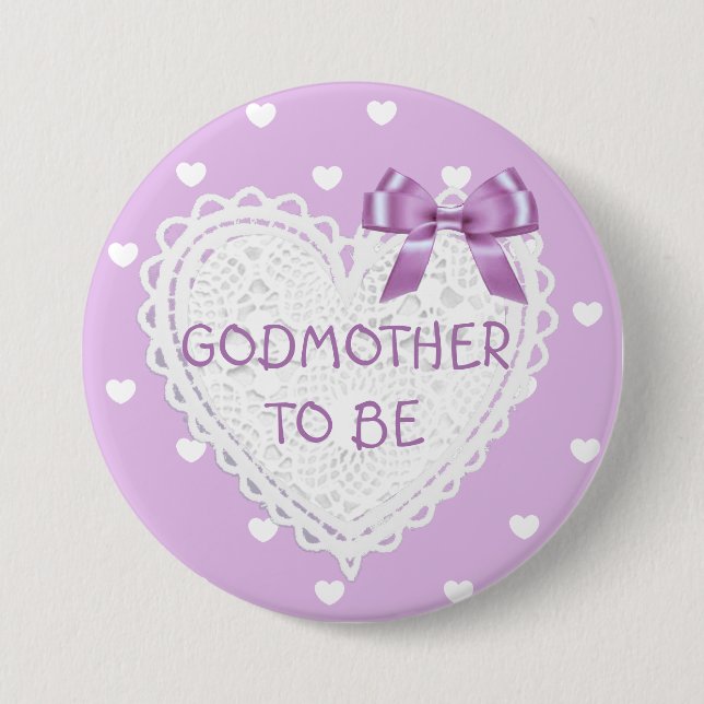 Godmother to be purple hearts Baby Shower Button (Front)