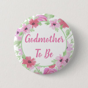Godmother to Be Watercolor Floral Baby Shower 6 Cm Round Badge