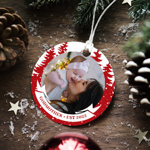 Godmother Year Established Photo Christmas Ceramic Tree Decoration