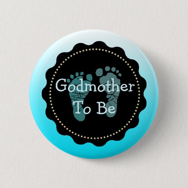 Godmotherr to be Blue Baby Boy Baby Shower Button (Front)
