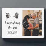 Godparent Handprint Photo  Plaque<br><div class="desc">A sweet custom gift for godparents! This photo plaque will become a keepsake piece. Add your child’s handprints by taking a picture of the prints,  removing the background using a site like remove.bg or canva,  and upload using the personalisation feature on Zazzle.</div>