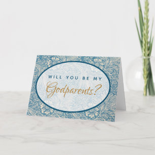 Godparent Proposal Blue Floral Morris Pattern Card
