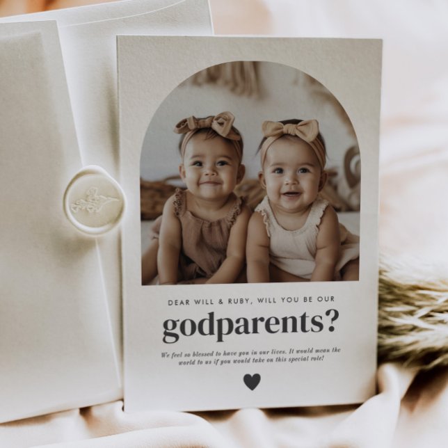 Godparents Arched Photo Proposal Girl Twins Invitation (Zazzle Godparents Arched Photo Proposal Girl Twins)