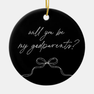 Godparents Black Handwritten Bow Proposal Ceramic Tree Decoration