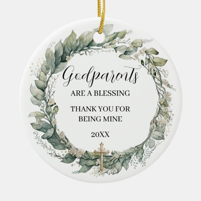 Godparents Keepsake Gift Ceramic Tree Decoration (Front)