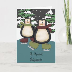 Godparents Penguins Christmas Card