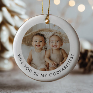 Godparents Photo Proposal Girl Boy Twins Ceramic Tree Decoration