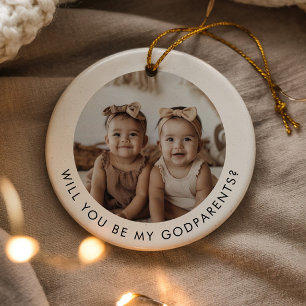 Godparents Photo Proposal Girl Twins Ceramic Tree Decoration