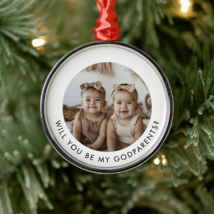 Godparents Photo Proposal Girl Twins Metal Tree Decoration