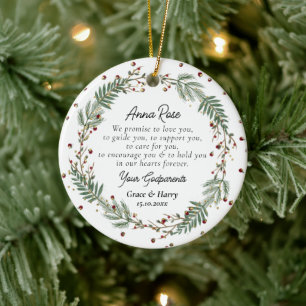 Godparents Promise to Godchild Christening  Ceramic Tree Decoration