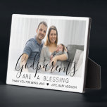 Godparents Thank You Baptism or Christening Photo Plaque<br><div class="desc">A thoughtful way to thank your baby's godparents is to give them a stylish photo gift of their godchild that they can save as a keepsake. All pictures and wording are simple to personalise, including quote that reads "Godparents are a blessing, thank you for being mine." (IMAGE PLACEMENT TIP: An...</div>