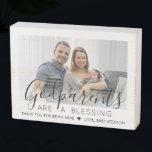 Godparents Thank You Baptism or Christening Photo Wooden Box Sign<br><div class="desc">A thoughtful way to thank your baby's godparents is to give them a stylish photo gift of their godchild that they can save as a keepsake. All pictures and wording are simple to personalise, including quote that reads "Godparents are a blessing, thank you for being mine." (IMAGE PLACEMENT TIP: An...</div>