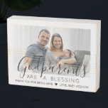 Godparents Thank You Baptism or Christening Photo Wooden Box Sign<br><div class="desc">A thoughtful way to thank your baby's godparents is to give them a stylish photo gift of their godchild that they can save as a keepsake. All pictures and wording are simple to personalise, including quote that reads "Godparents are a blessing, thank you for being mine." (IMAGE PLACEMENT TIP: An...</div>