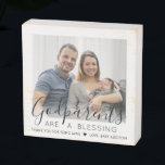 Godparents Thank You Godchild Baptism Photo Square Wooden Box Sign<br><div class="desc">A thoughtful way to thank your baby's godparents is to give them a stylish photo gift of their godchild that they can save as a keepsake. All pictures and wording are simple to personalise, including quote that reads "Godparents are a blessing, thank you for being mine." (IMAGE PLACEMENT TIP: An...</div>