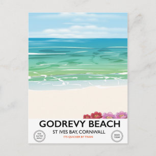 Godrevy Beach St Ives Bay, Cornwall travel poster Postcard