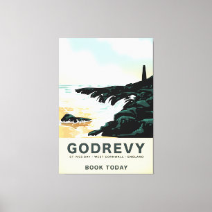 Godrevy St Ives Bay, west Cornwall Travel poster Canvas Print
