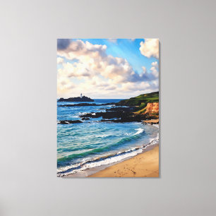 Godrevy's Coastal Charm: A Beacon on the Horizon Canvas Print